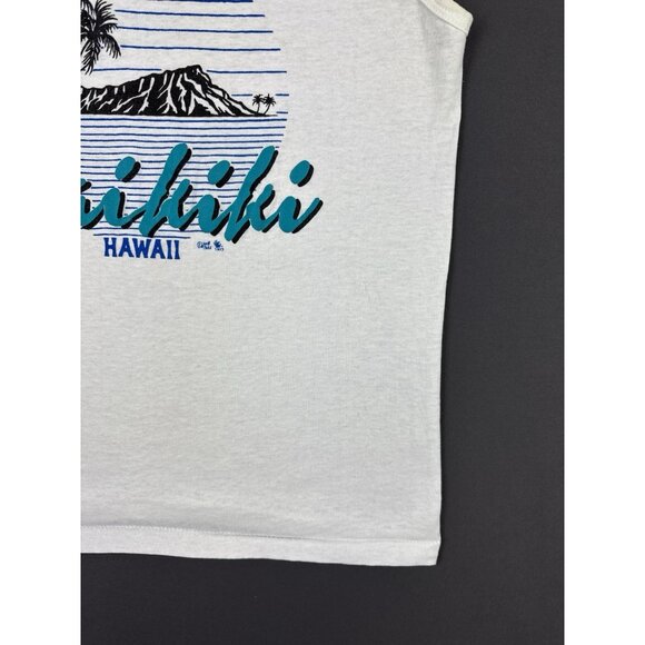 Vintage 1988 Waikiki Beach Hawaii White Tank Top Fits Small Nature Earth Art - Picture 8 of 10